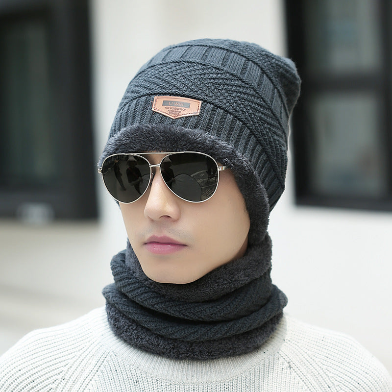 Women's knit beanie and scarf set in winter colors