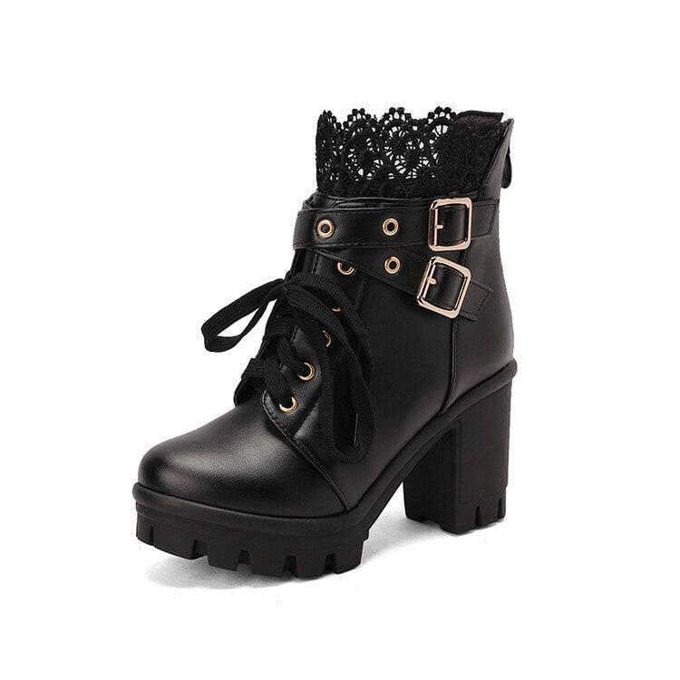 Women's lace-up ankle boots with square heel