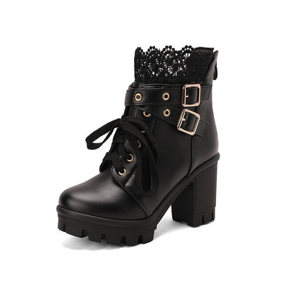Women's lace-up ankle boots with square heel