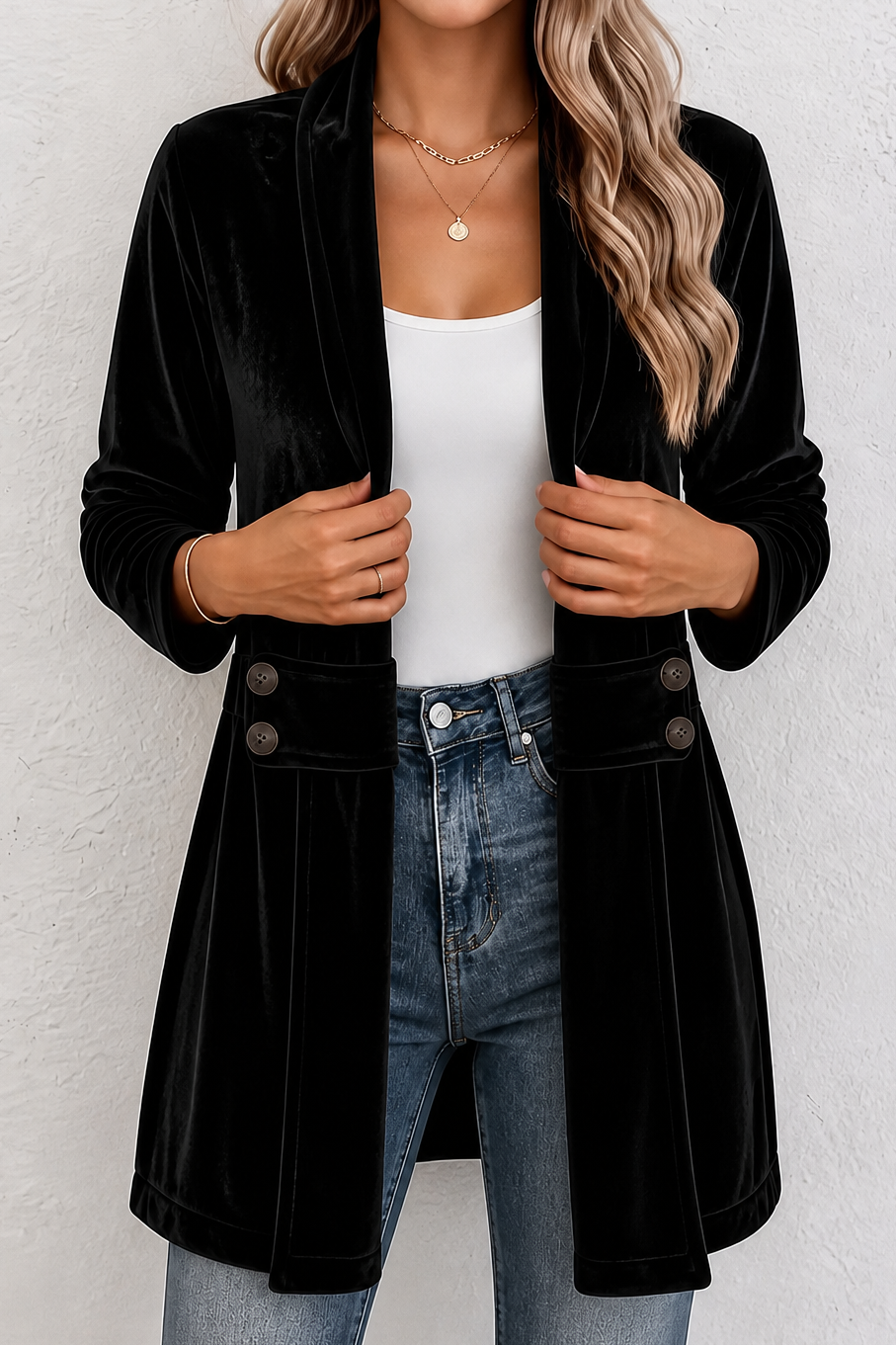 Imogen - Double-Breasted Plush-Surface Cardigan