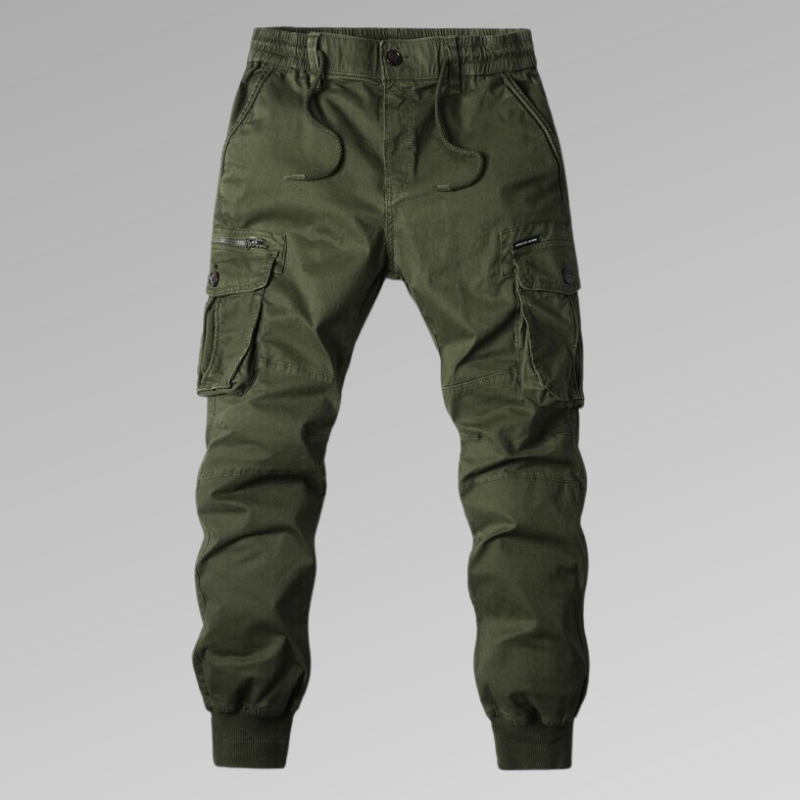 Men's cotton cargo pants with drawcord hem - green