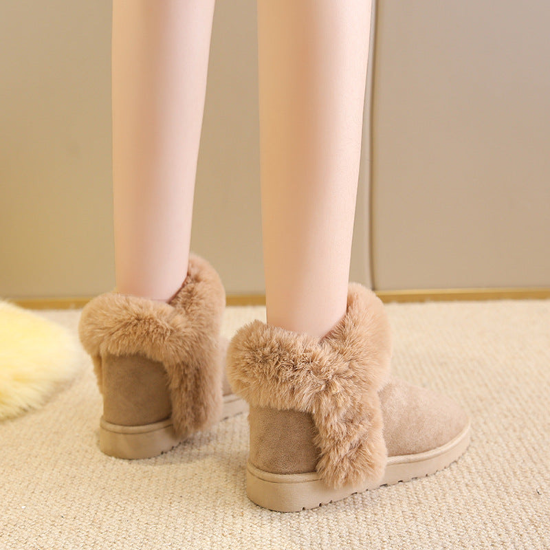 Black slip-on women's winter ankle boots with round toe