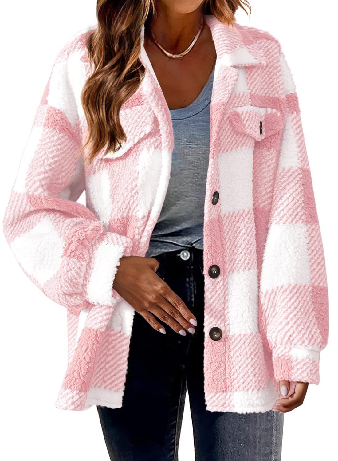 Women's plaid blazer jacket with turndown collar