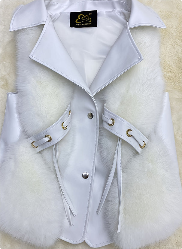 Women's short faux fur coat with long sleeves