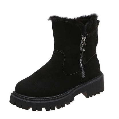 Women's plush snow boots with side zip
