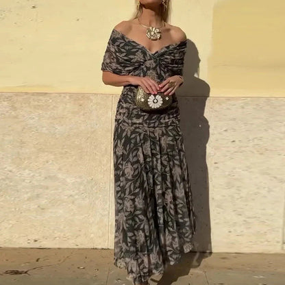 Rosalind - Floral Off-Shoulder Maxi Dress with Ruched Waist