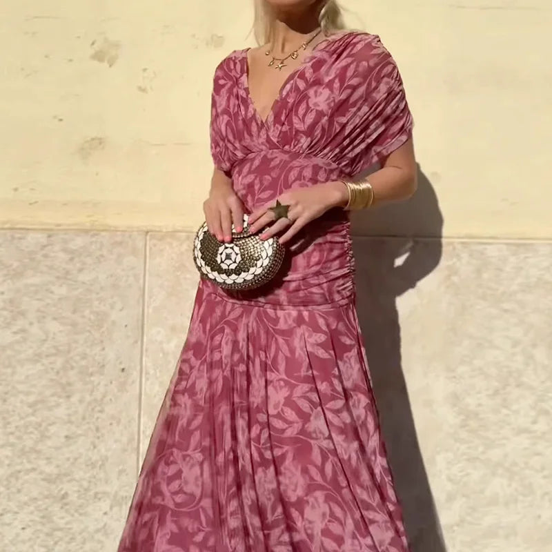 Rosalind - Floral Off-Shoulder Maxi Dress with Ruched Waist