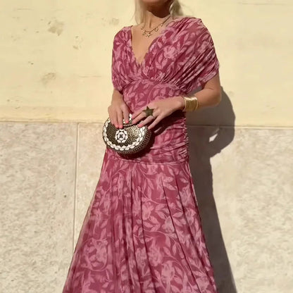 Rosalind - Floral Off-Shoulder Maxi Dress with Ruched Waist