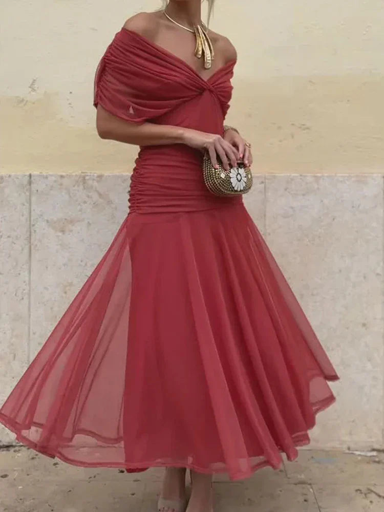 Rosalind - Floral Off-Shoulder Maxi Dress with Ruched Waist