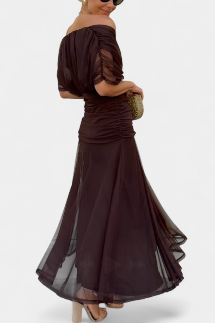 Rosalind - Floral Off-Shoulder Maxi Dress with Ruched Waist