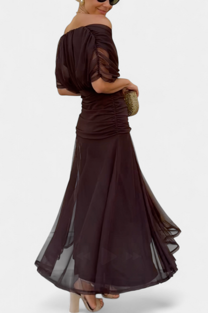Rosalind - Floral Off-Shoulder Maxi Dress with Ruched Waist