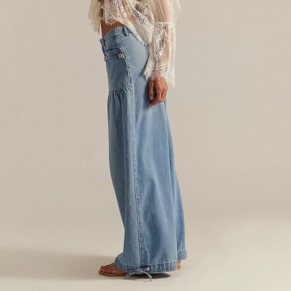 Emilia - Cropped Wide Leg Tie-Ankle Jeans