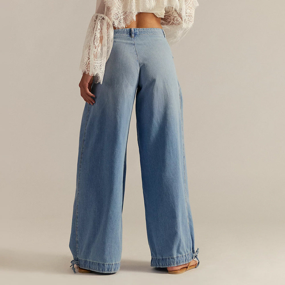Emilia - Cropped Wide Leg Tie-Ankle Jeans