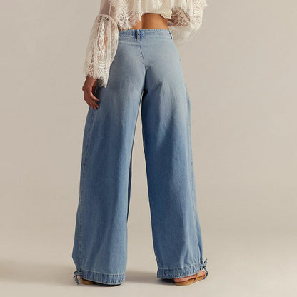 Emilia - Cropped Wide Leg Tie-Ankle Jeans