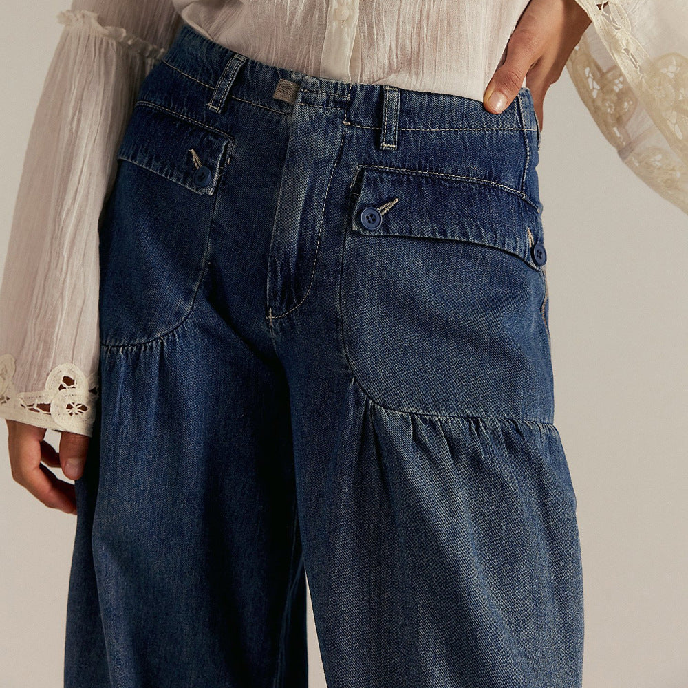Emilia - Cropped Wide Leg Tie-Ankle Jeans