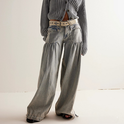 Emilia - Cropped Wide Leg Tie-Ankle Jeans