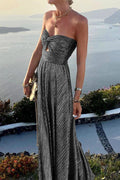 Celeste | Strapless A-Line Gown with Pleated Metallic Finish