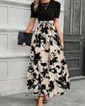 Celeste | Women's Beige Stretch Puff Sleeve Tie-Waist Tiered Maxi Dress