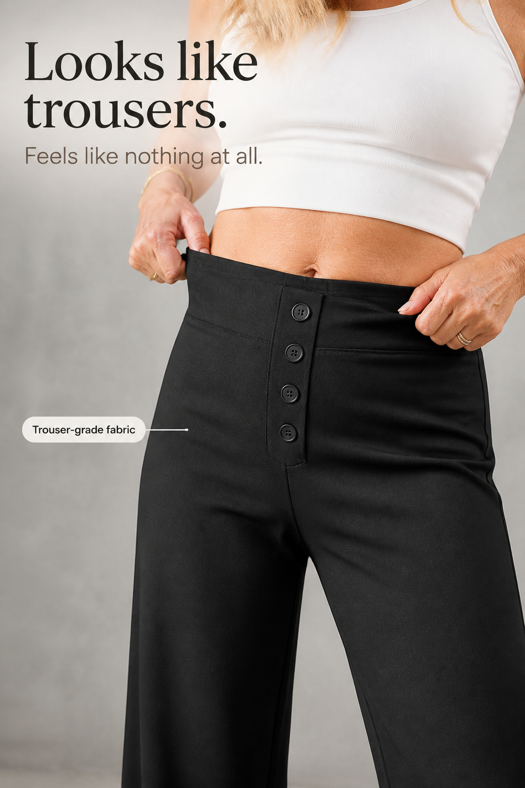 Irena - High-Waisted Buttoned Stretch Trousers