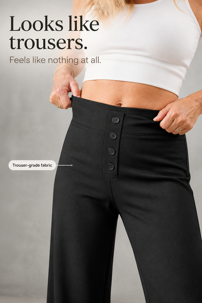 Irena - High-Waisted Buttoned Stretch Trousers