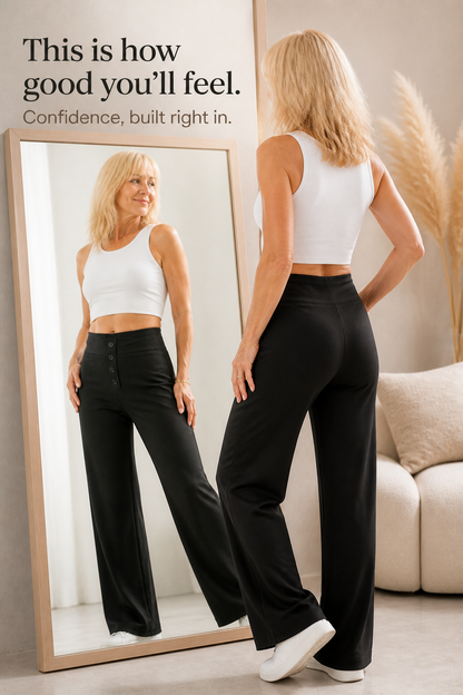 Irena - High-Waisted Buttoned Stretch Trousers