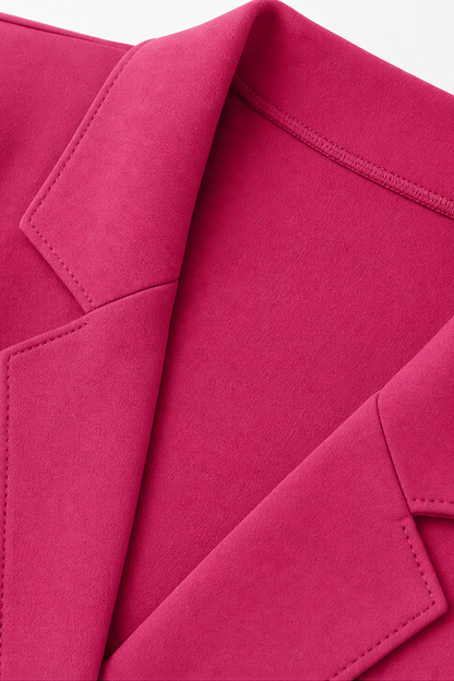 Women's lapel blazer cardigan with structured shoulders, front view