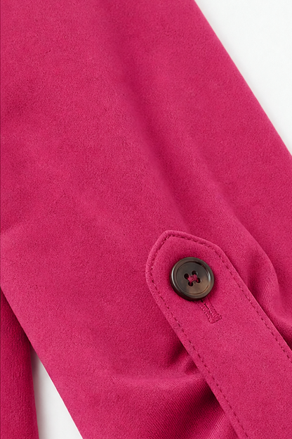 Women's lapel blazer cardigan with structured shoulders, front view