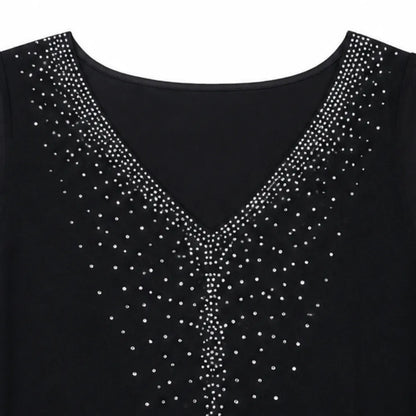 Velora - Rhinestone V-Neck Cape Midi Dress