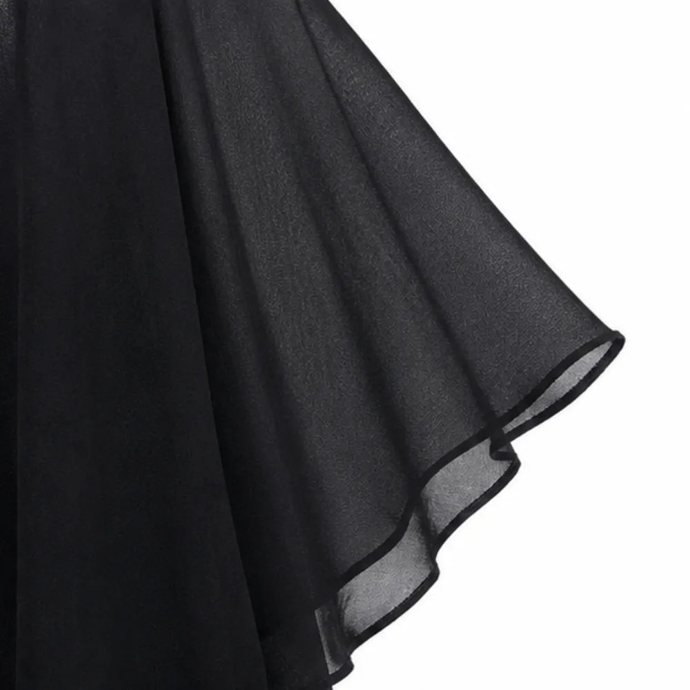 Velora - Rhinestone V-Neck Cape Midi Dress