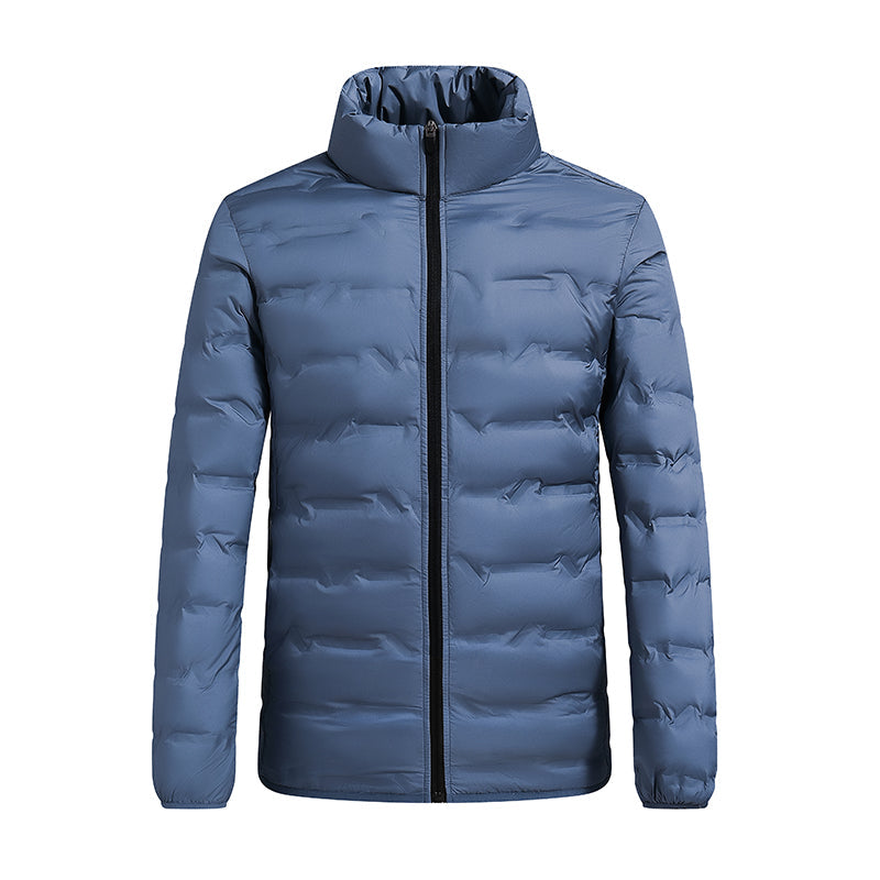 Men's hooded winter puffer jacket with quilted panels