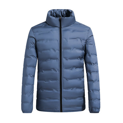 Men's hooded winter puffer jacket with quilted panels