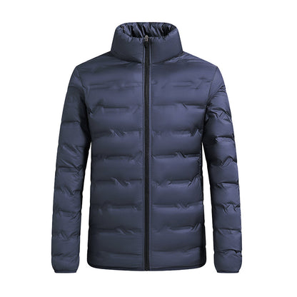 Men's hooded winter puffer jacket with quilted panels