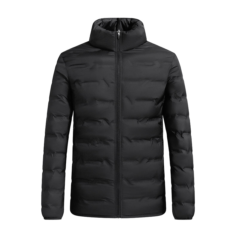 Men's hooded winter puffer jacket with quilted panels