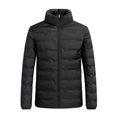 Men's hooded winter puffer jacket with quilted panels