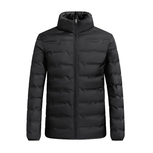 Men's hooded winter puffer jacket with quilted panels