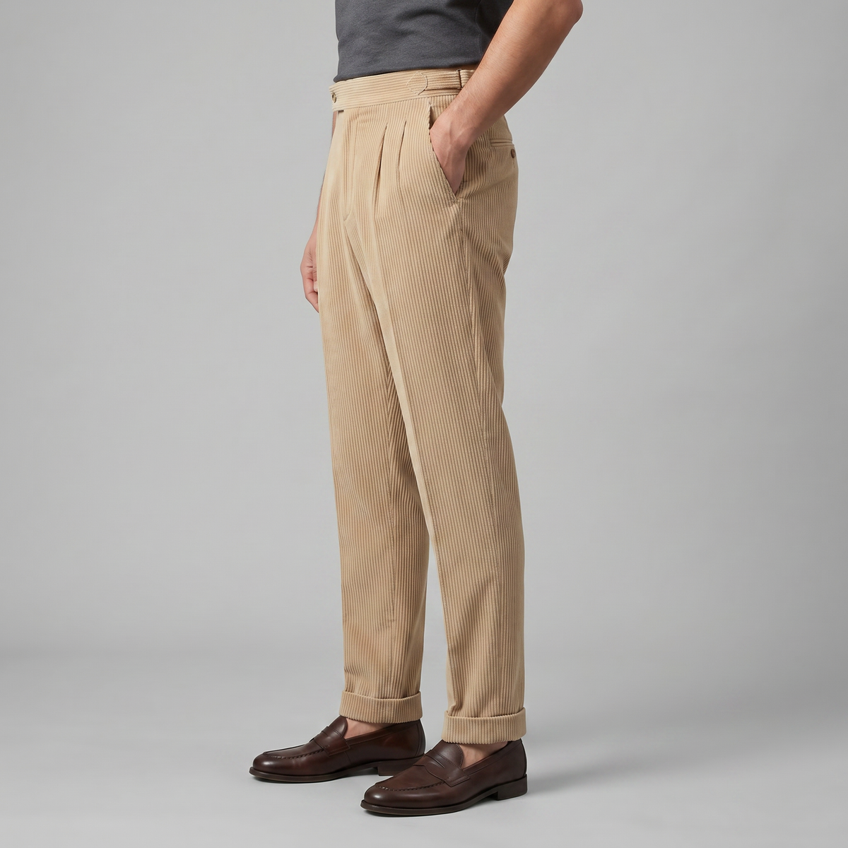 Constantijn - Corduroy Pleated Trousers with Tailored Cut