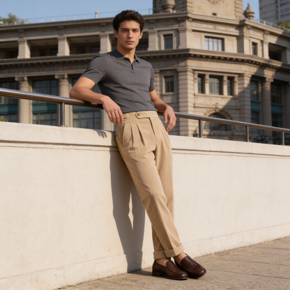 Constantijn - Corduroy Pleated Trousers with Tailored Cut