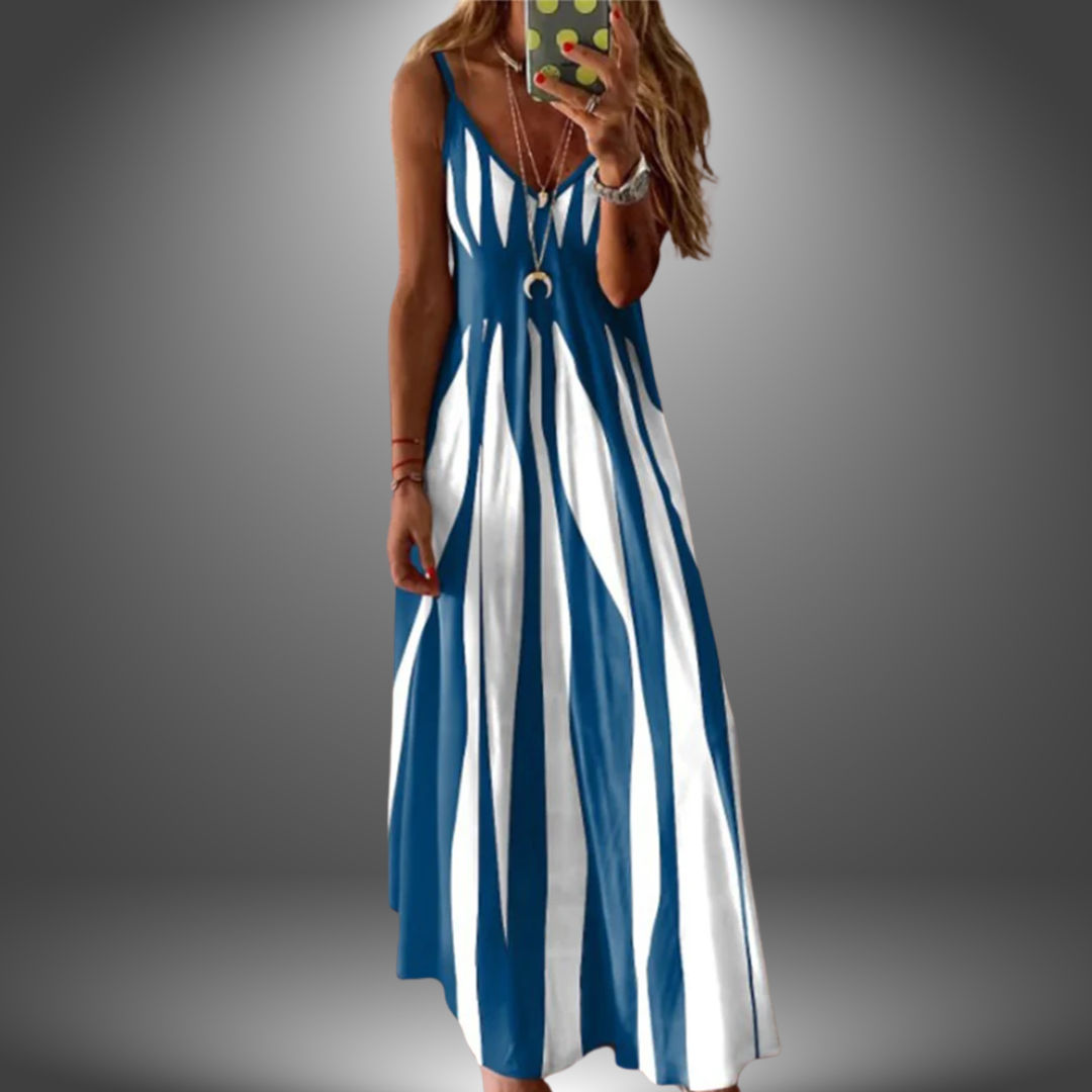 Cove | Women's Stretch Striped Spaghetti Strap V-Neck Maxi Dress