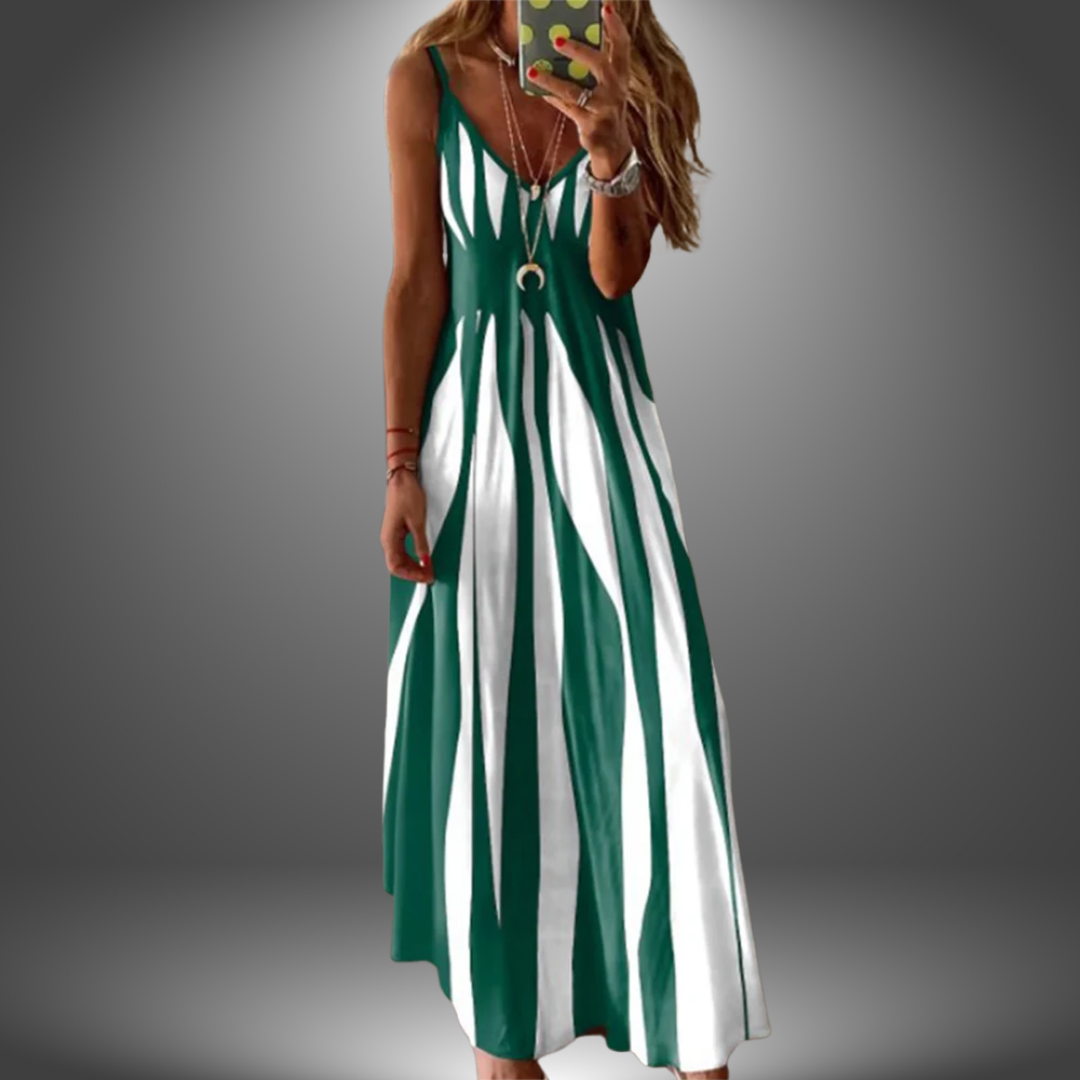 Cove | Women's Stretch Striped Spaghetti Strap V-Neck Maxi Dress
