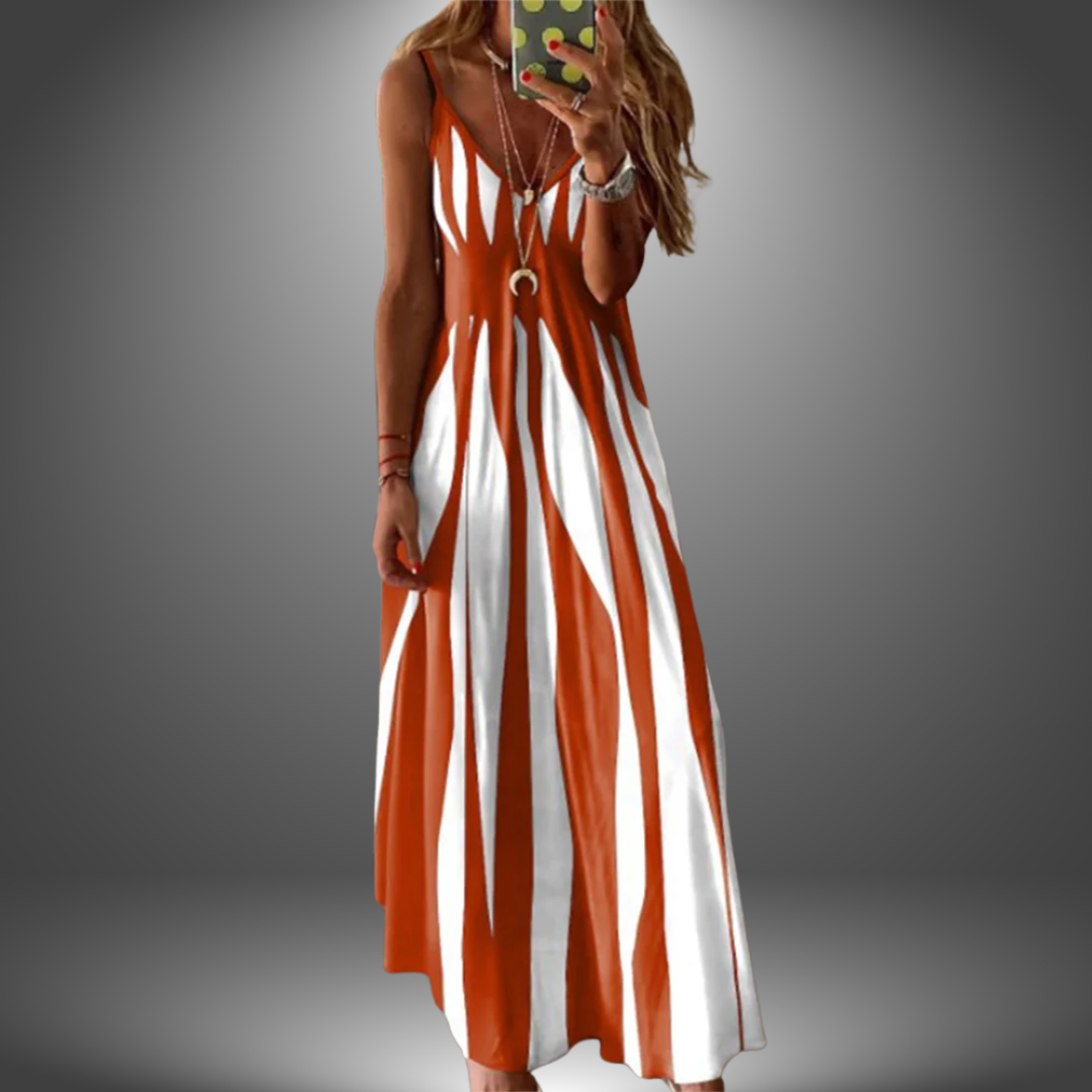 Cove | Women's Stretch Striped Spaghetti Strap V-Neck Maxi Dress