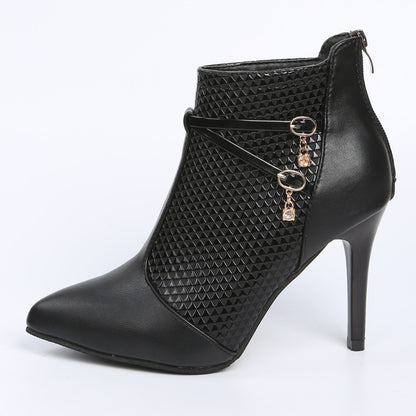 Black pointed toe stiletto ankle boots for women