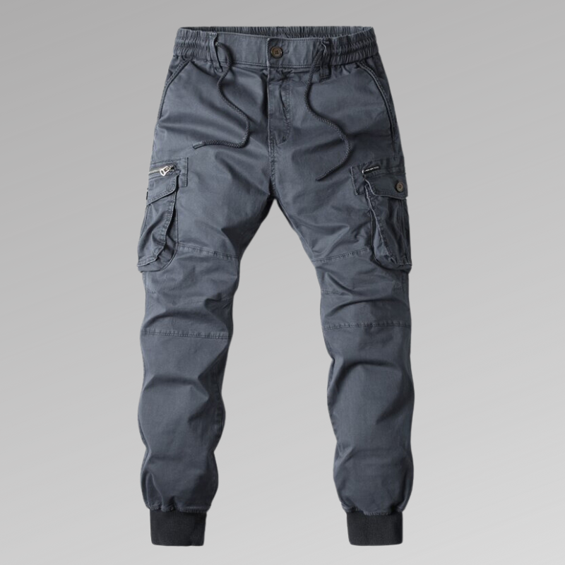Men's cotton cargo pants with drawcord hem - dark grey
