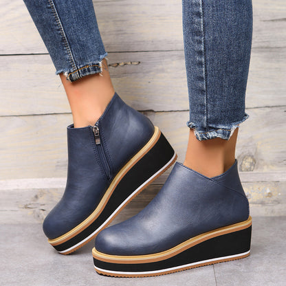 Women's black chunky heel ankle boots with side zipper
