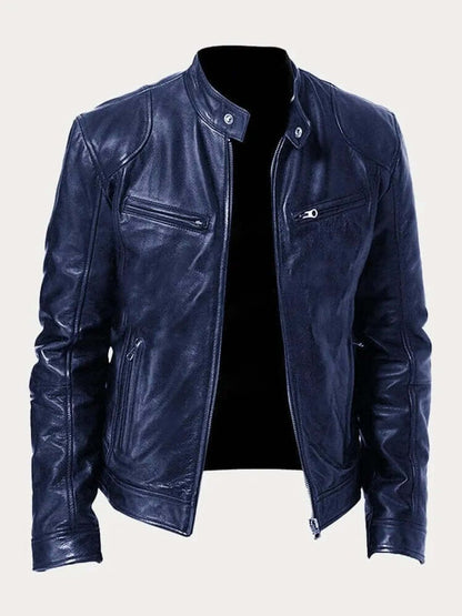 Genuine leather jacket for men - navy