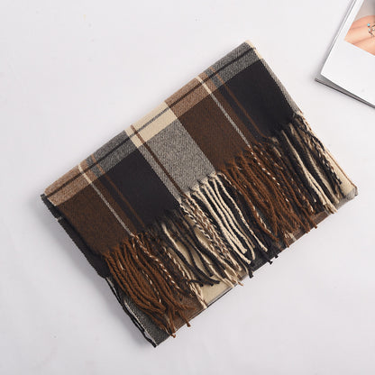 Women's plaid winter scarf in beige matching grid
