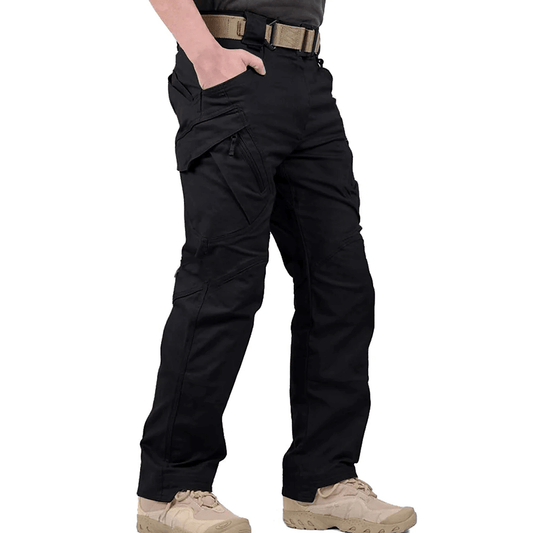 Men's relaxed cargo pants with elasticated cuffs - black