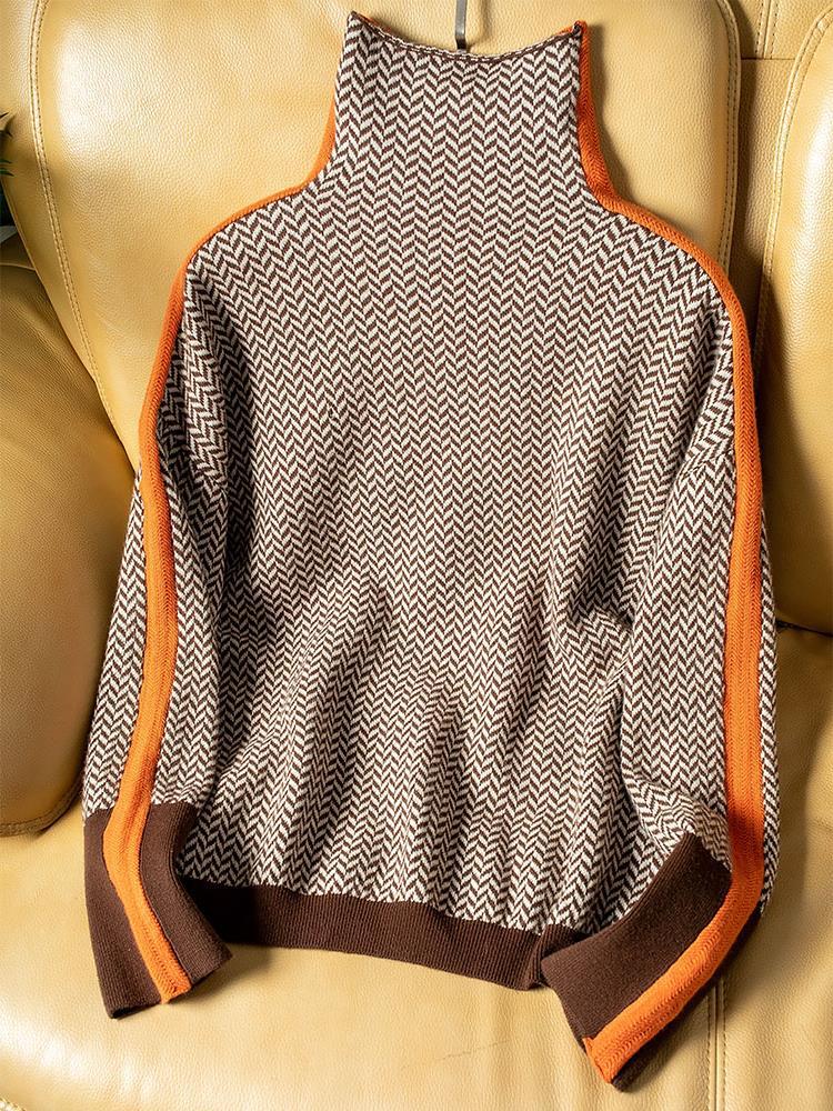 Brigitte - High-Neck Contrast-Sleeve Sweater