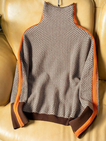 Brigitte - High-Neck Contrast-Sleeve Sweater