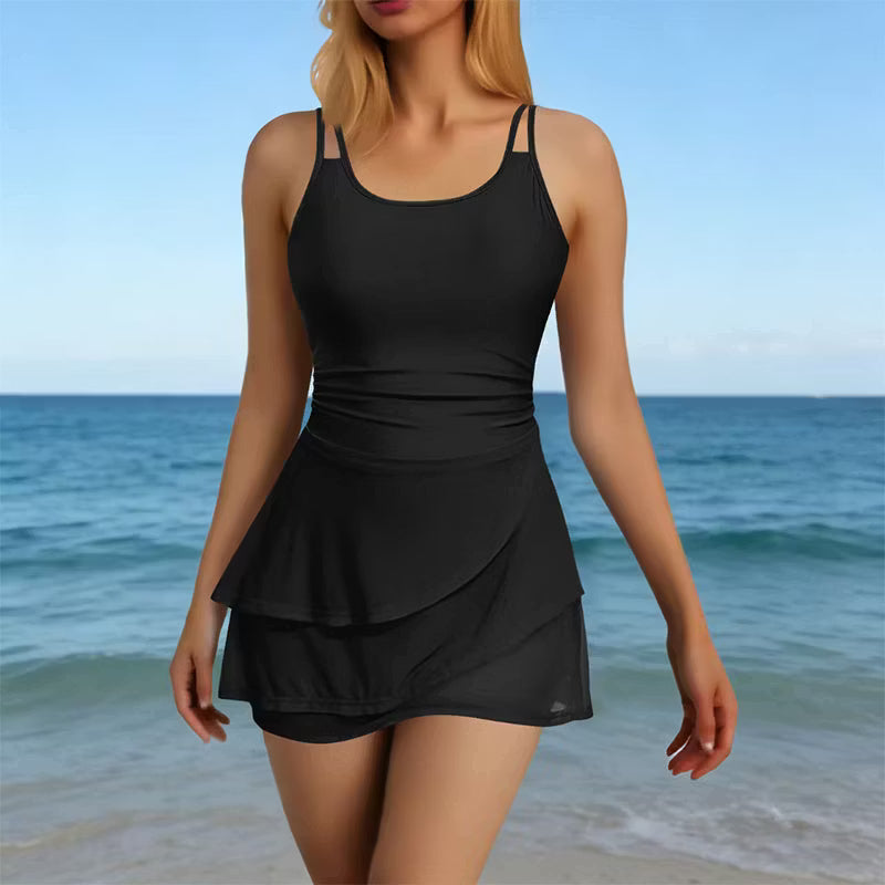 Woman wearing a two-strap sculpting swimsuit