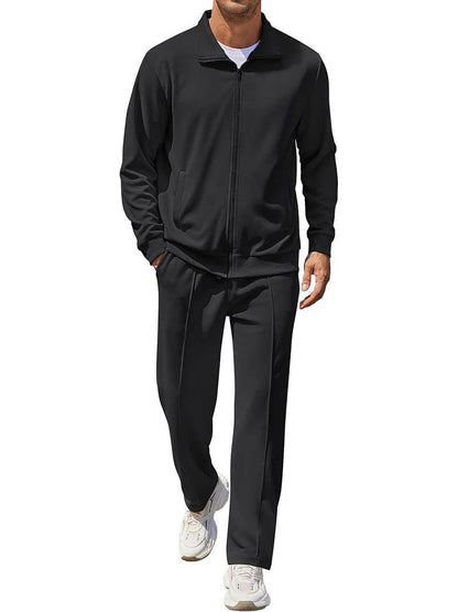Men's two piece tracksuit with full zip jacket - black